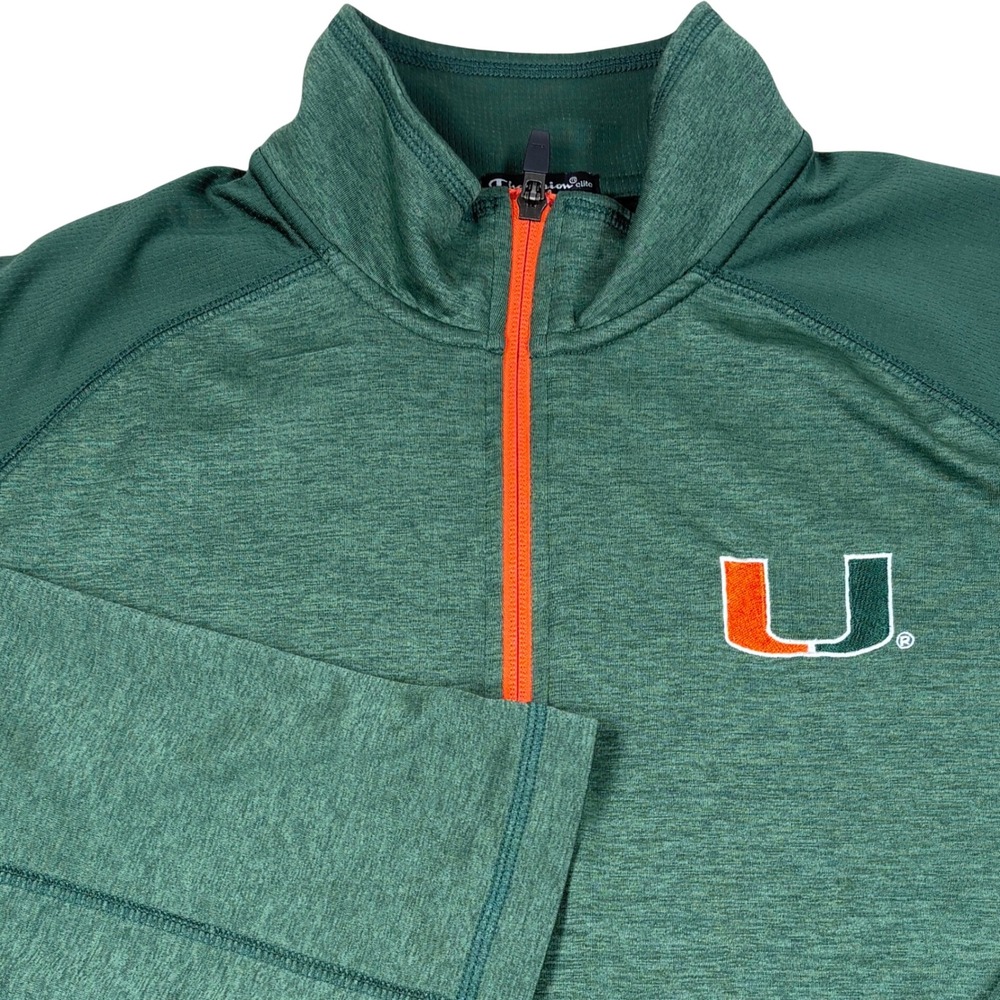 Champion Quarter Zip Pullover Mens XL Green Miami Hurricanes Sporty Athleisure